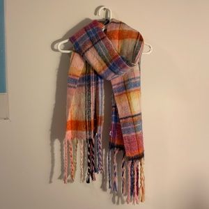 multi-coloured plaid scarf